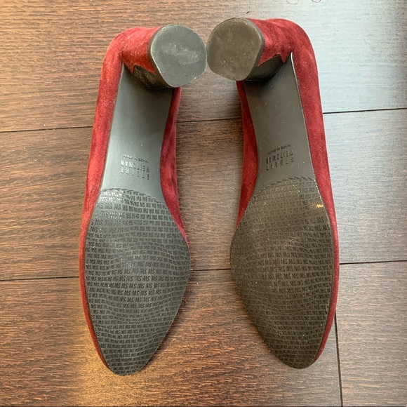 Burgundy Stuart Weitzman Suede Low Block Heels - Picture 4 of 6